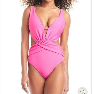 Bar III Pink One Piece Swimsuit with Twist Detail